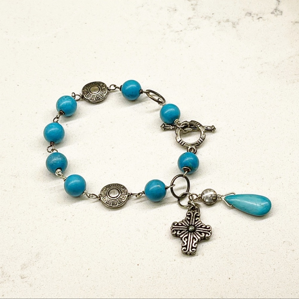 Handmade Natural Turquoise + Sterling Bracelet - Picture 6 of 9